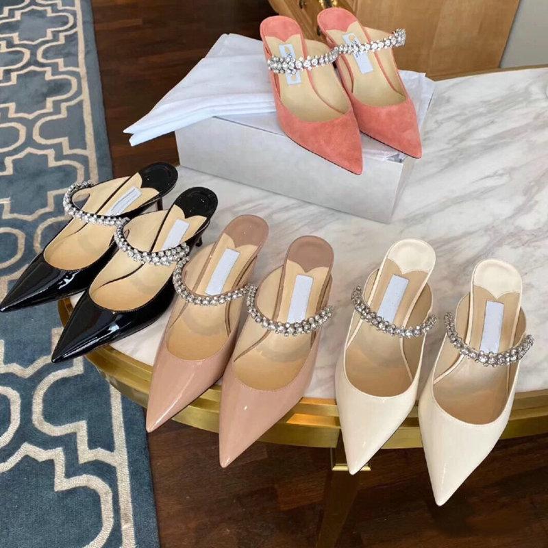 Fashion 2025 Summer New Baotou Half Slippers Women Fine With Pointy Head Rhinobarrhinos All Wear Network Red Tide High Heels