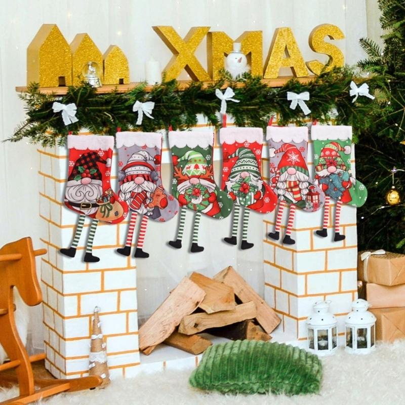 Set of 6 Christmas Giftbag Socks for Home Decoration Indoors Outdoor Hanging Stockings for Fireplaces Christmas Tree