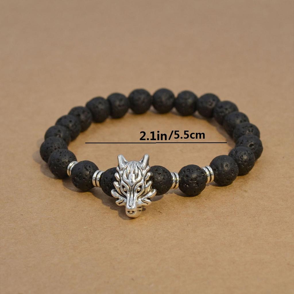 4PC Fashion Black Gallstone Volcanic Stone Wood Bead Multi Layer Men's Combination Elastic Bracelet Couple Friends Jewelry