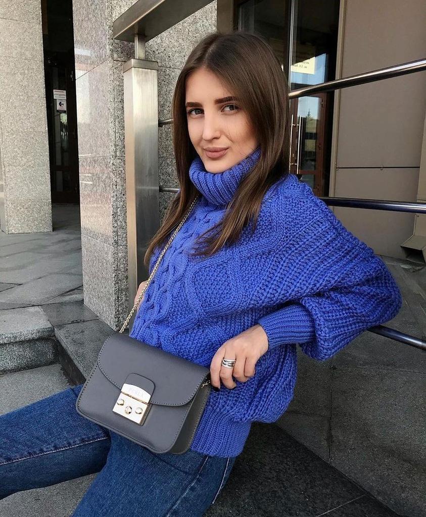 European & American 2024 Autumn/Winter Loose High Neck Cable Knit Women's Sweater
