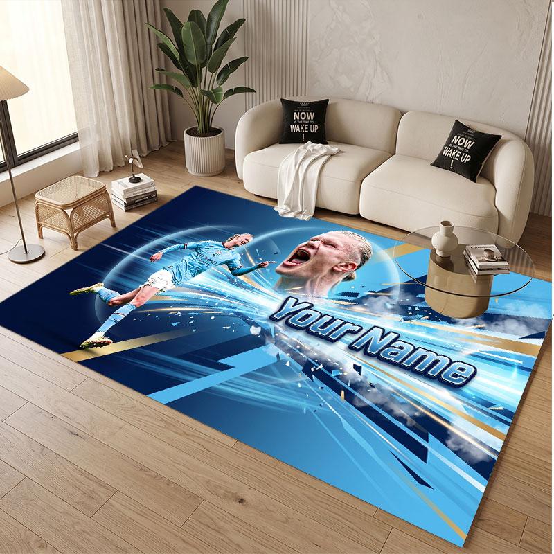 Custom Rug Erling Haaland Pattern Print Name Text Soft Non‑Slip Floor Carpet for Home Indoor Decoration