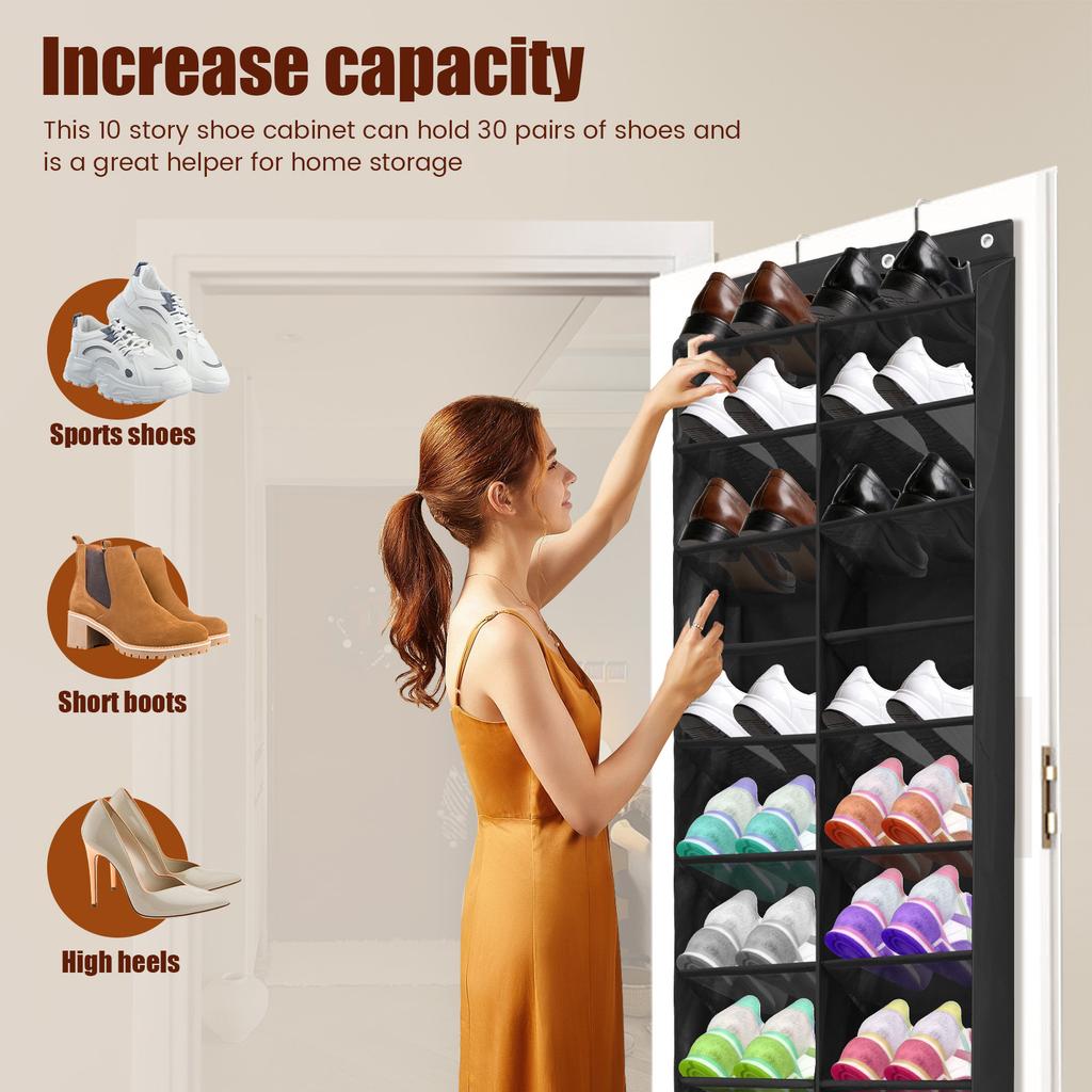 10 Tier Over the Door Shoe Organizer Nonwoven Hanging Door Shoes Rack with 20 Compartments Large Capacity Hanger Storage Bag