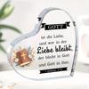 Heart-Shaped Acrylic Decorative Plaque with German Bible Verse (1 John 4:16) & Blooming Flowers Design - Religious Home Decor for Believers, Tabletop