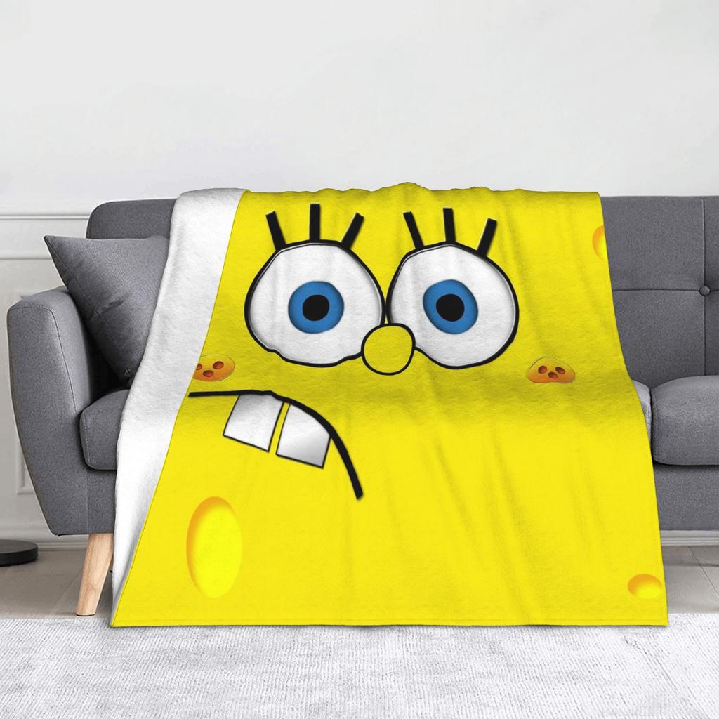 Funny Smile Face SpongeBobing Cartoon Blankets  Fleece Funny Soft Throw Blanket for Home Restaurant Autumn/Winter