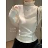 Autumn and Winter Lace Fungus Edge Semi-turtleneck Knitted Bottoming Shirt Women's Soft Waxy Sweater Temperament Simple Inner Top