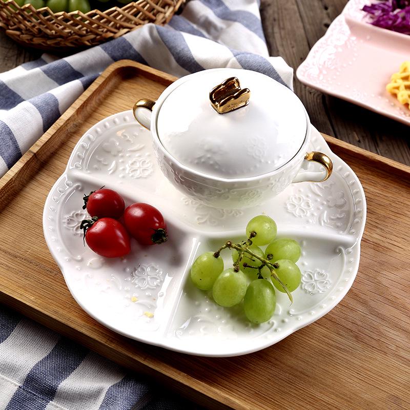 Japanese Style Ceramic Divided Plate for Kids - 3-Compartment Meal, Dried Fruit, and Breakfast Plate