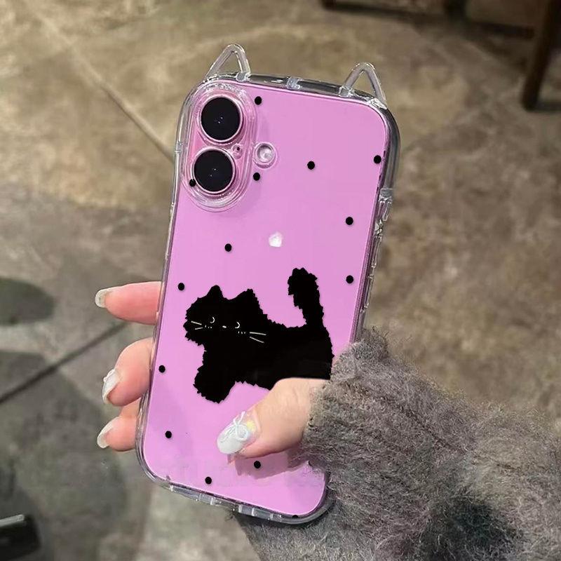 Polka Dot Black Cat Applies To iPhone17 Mobile Phone Case Apple Air Cat Ears 16/15 Cute 14 Women 13 Soft Cover
