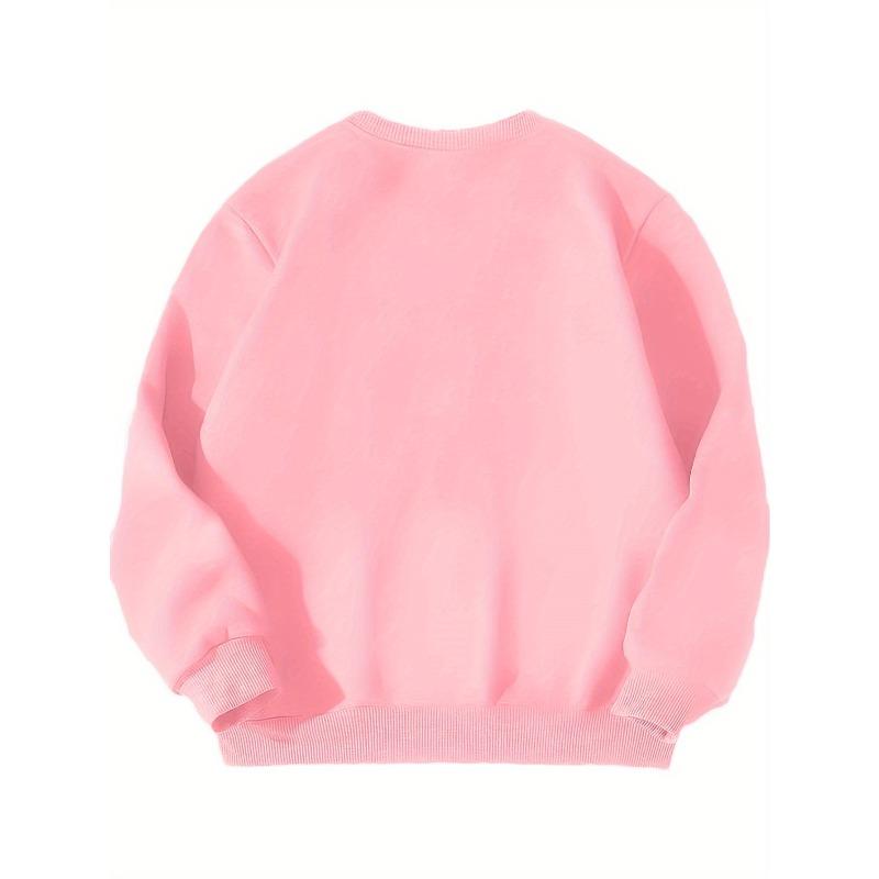 European Size ' Cute Shark Graphic Sweatshirt - Soft Pink & Cartoon Shark with Bow & Heart Eyes, Casual Long Sleeve Crewneck Sweater for Children