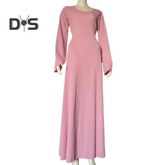 Women Dress U Neck Long Sleeve A Line Slim Fit Skinny Elastic Long Horn Sleeve Back Strap Lace Up Ankle Length Solid Color Maxi Dress