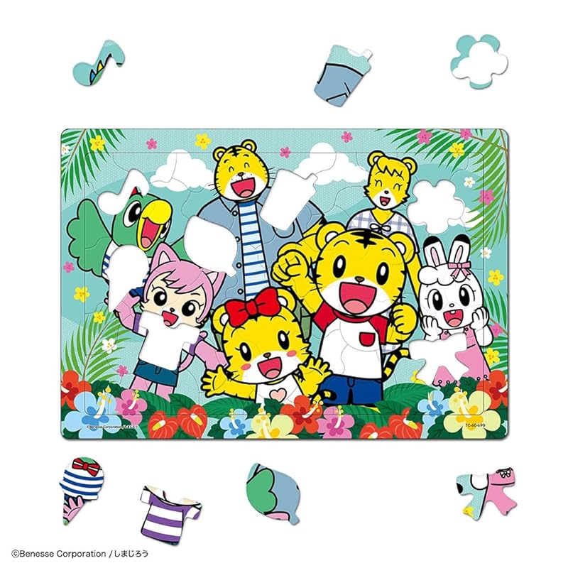 Tenyo (Tenyo) [Made in Japan] Children's Puzzle "Everyone's Happy (Shimajiro)" 60-Piece Children's Puzzle with Fun Piece Shapes, Silhouette Pieces,