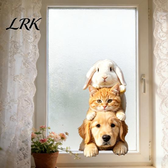 Pet Pattern Window Sticker Stacking Static Cling, Dog Cat Rabbit Decorative Glass Electrostatic Cling Sticker, No Adhesive Removable Animal
