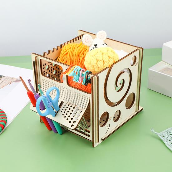 Multifunctional Yarn Bowl All in One Wooden Yarn Storage Box Knitting Needle Holder Yarn Dispenser for Crochet Knitting Lovers