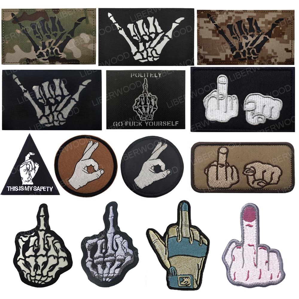 

Череп Призрак Средний палец Скелет Кости Вышитый Патч OK Знак Мотоцикл Светиться в темноте Аппликация Рюкзак Значок