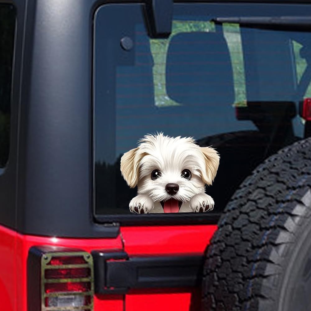 Cute Animal Dog Car Sticker Waterproof PVC Double-Sided Printed Puppy Car Decal Funny Dog Peeking Decal for Car Window Bumper Truck Wall Laptop Car