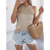 2026 Summer Casual Solid Color Hollow Sleeveless Knit Top Elegant Vacation Blouse