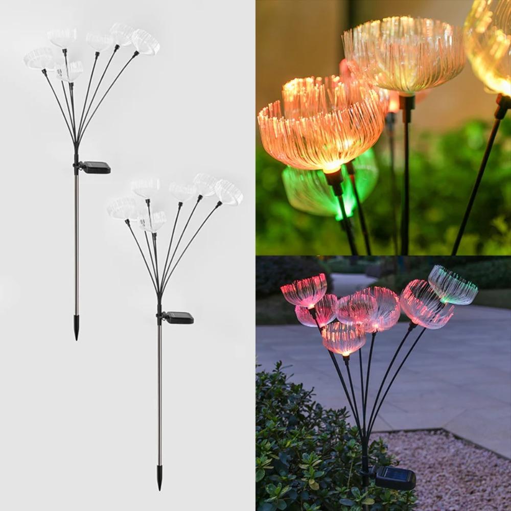 

2pcs Outdoor Solar Jellyfish Light,5/6/7 Head Fiber Optic Pathway Lights , for Courtyard, Garden, Villa, Lawn, Waterproof Camping 4 Head -- 2PCS