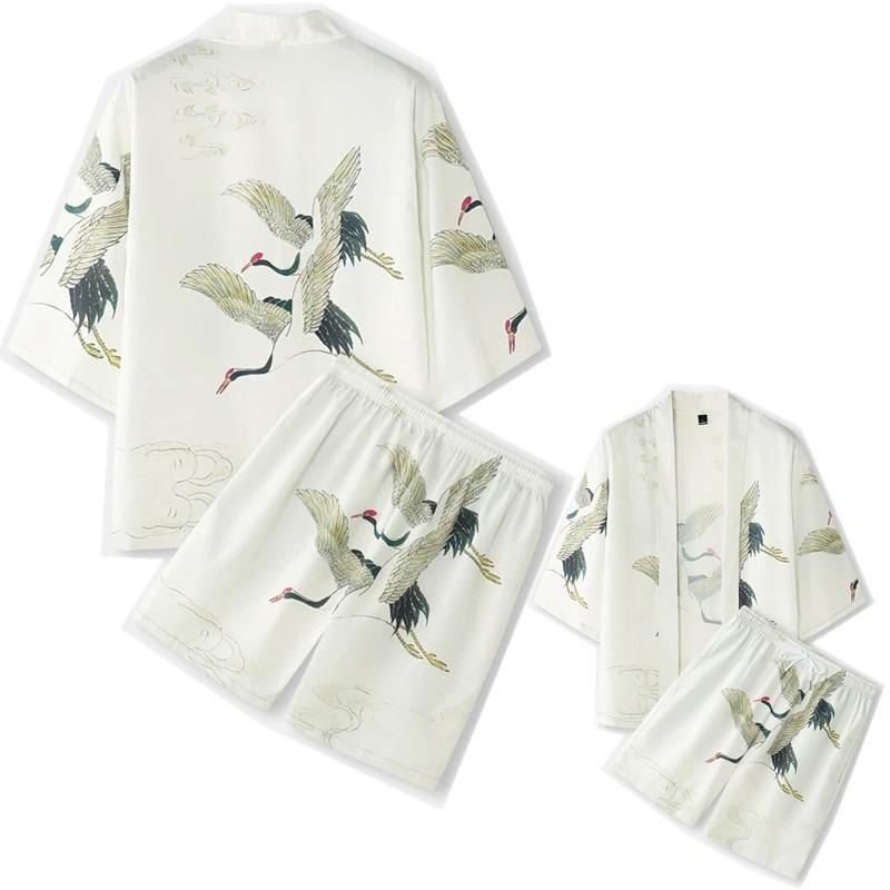 2026 New national style Hawaiian vacation ukiyo-e painted seven-quarter-sleeved Taoist robe 3D printed carp kimono cape