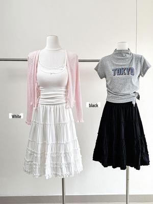 Frühling/Sommer 2026 Damen High-Waist Girly Midi-Rock mit Rüschensaum - Weiß oder Schwarz