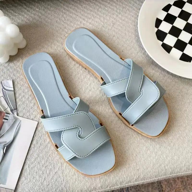 Slides Open Toe Flat White Woman Slippers Sandals Shoes for Women on Beach Outside Black Brown Indoor New Style Promotion I Vip