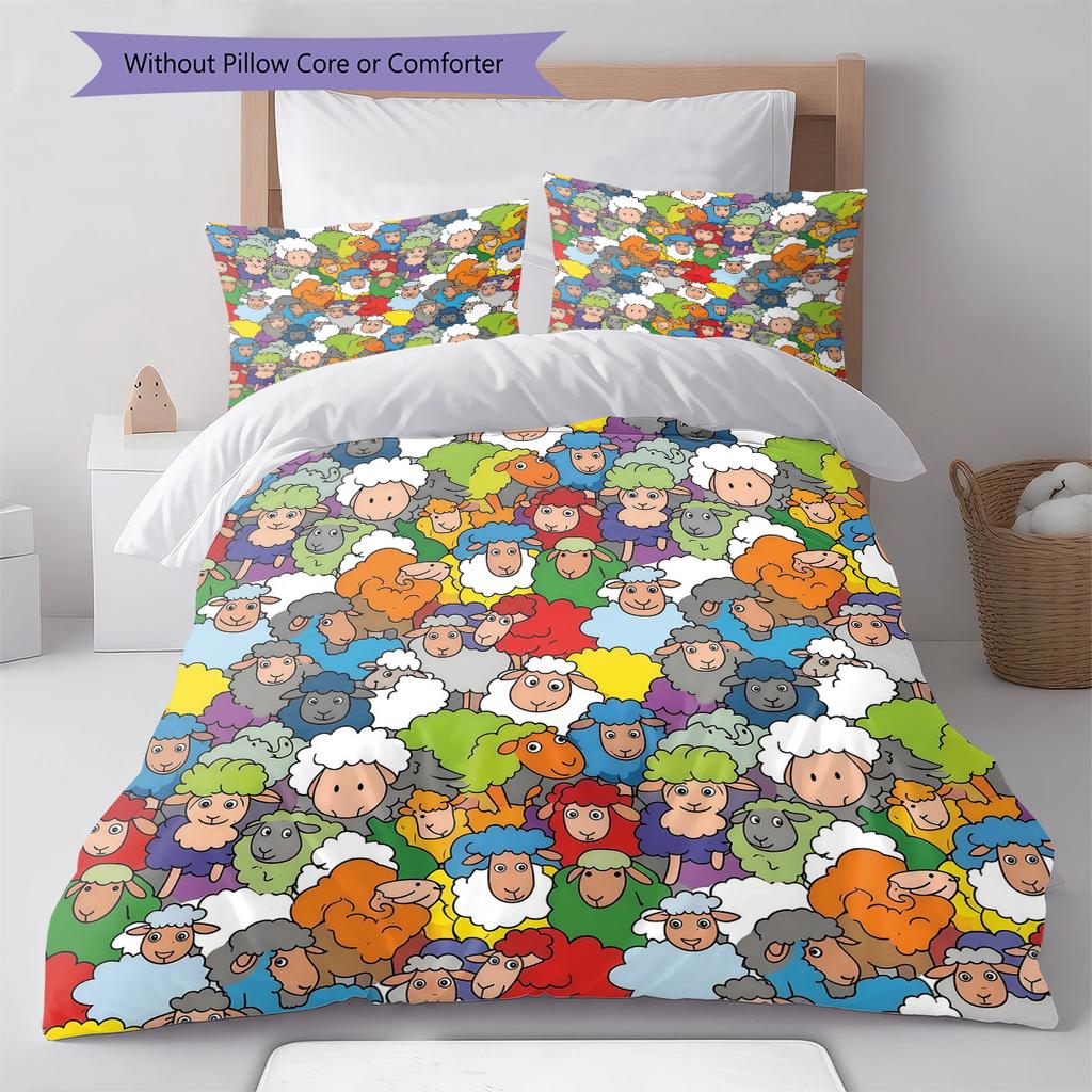 Cartoon Animal Art Pattern Bedding,Quilt Set Quilt Cover Pillowcase Home Birthday Gift (1 * duvet cover + 2 * pillowcase, without core)