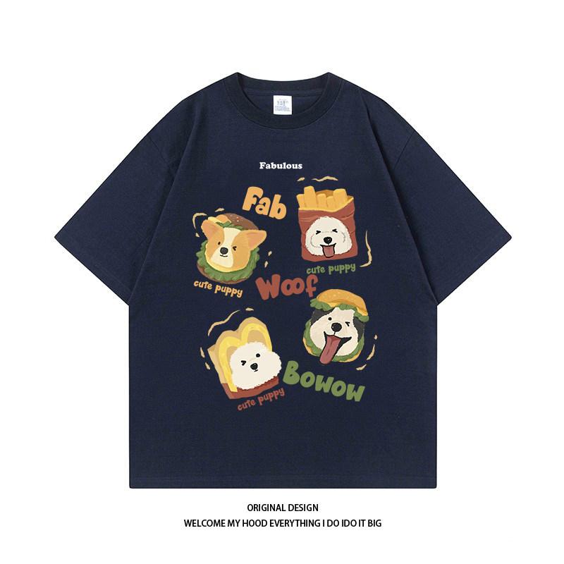 Pure Cotton Americanstyle Fun Burger Puppy Print Shortsleeved 2026 New Loosefitting Versatile Top Tshirt Tshirts
