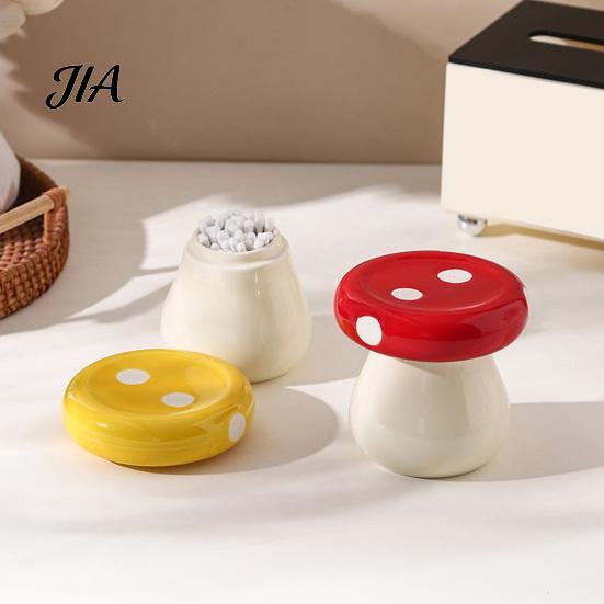 Mushroom Toothpick Box Ceramic Holder, Cotton Swabs Dental Floss Container, Shape Storage for Home and Kitchen Countertop Desktop