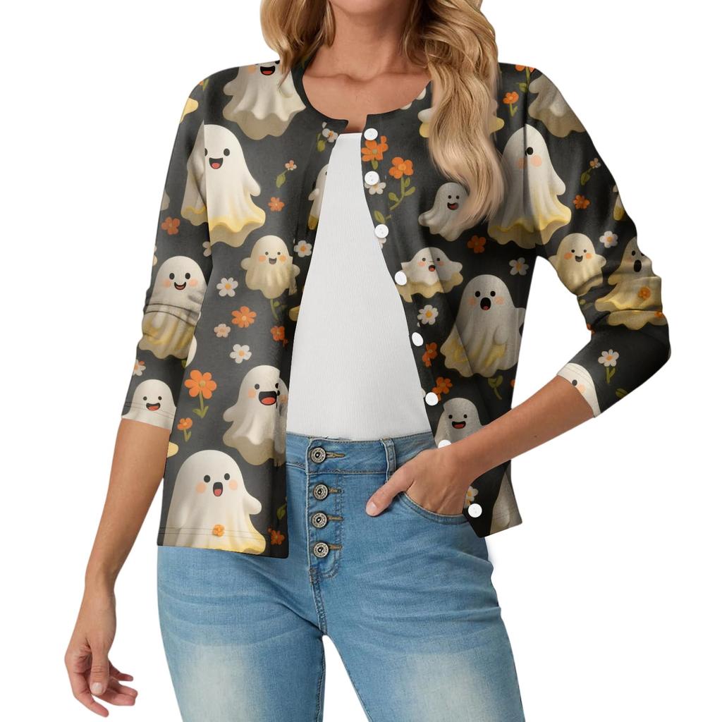 Women's Fashionable, Casual, Comfortable Halloween Print Cardigan Jacket