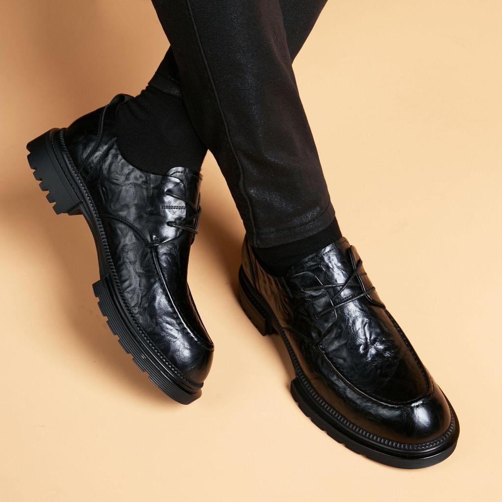 Men's Thick-Soled Leather Shoes: Korean Style, Height-Increasing, Casual & Business Dress Versatile Footwear