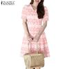 ZANZEA Women Print Casual V-Neck Summer Short Sleeve Dress