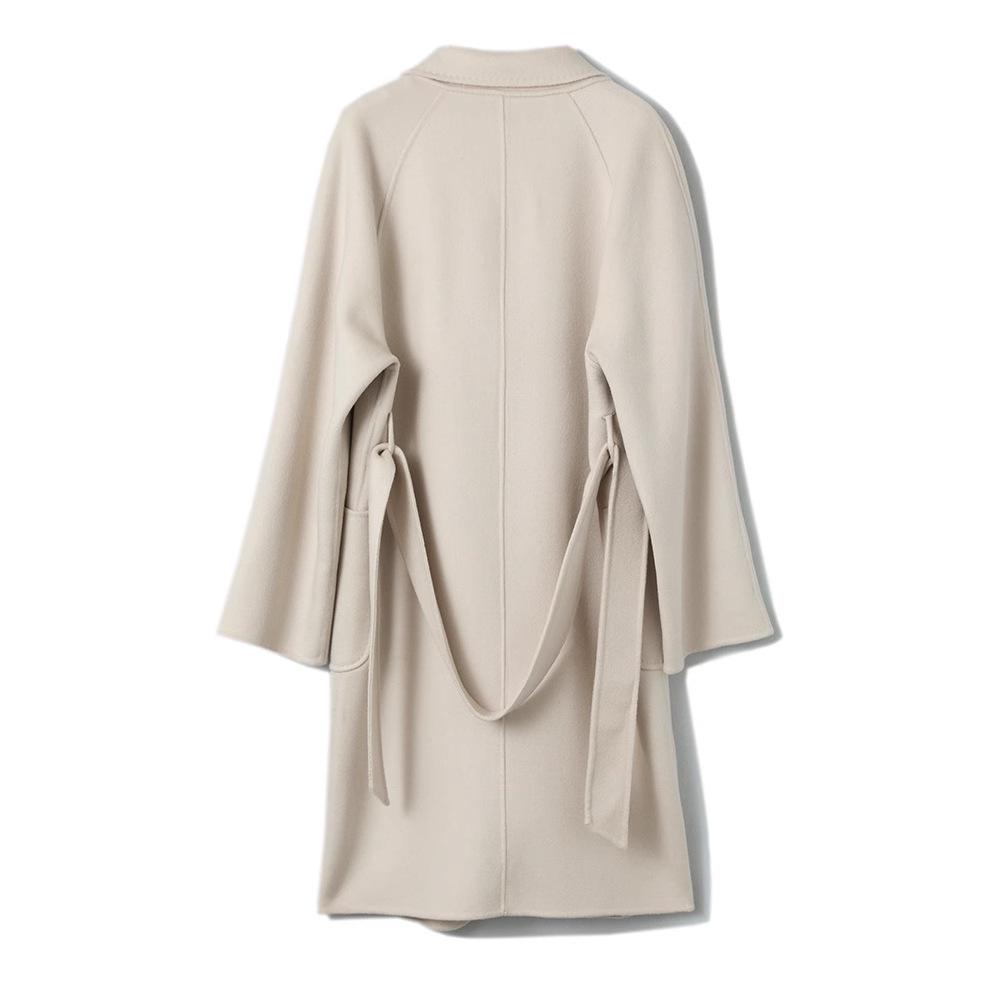 Women's Extra-Long Double-Faced Wool Trench Coat – Classic Suit Collar for Autumn and Winter.