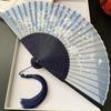 Ancient Chinese Style Small Dance Fan Summer Portable Hanfu Cheongsam Hand Held Fan Green Bamboo Ribs Single-Sided Folding Fan