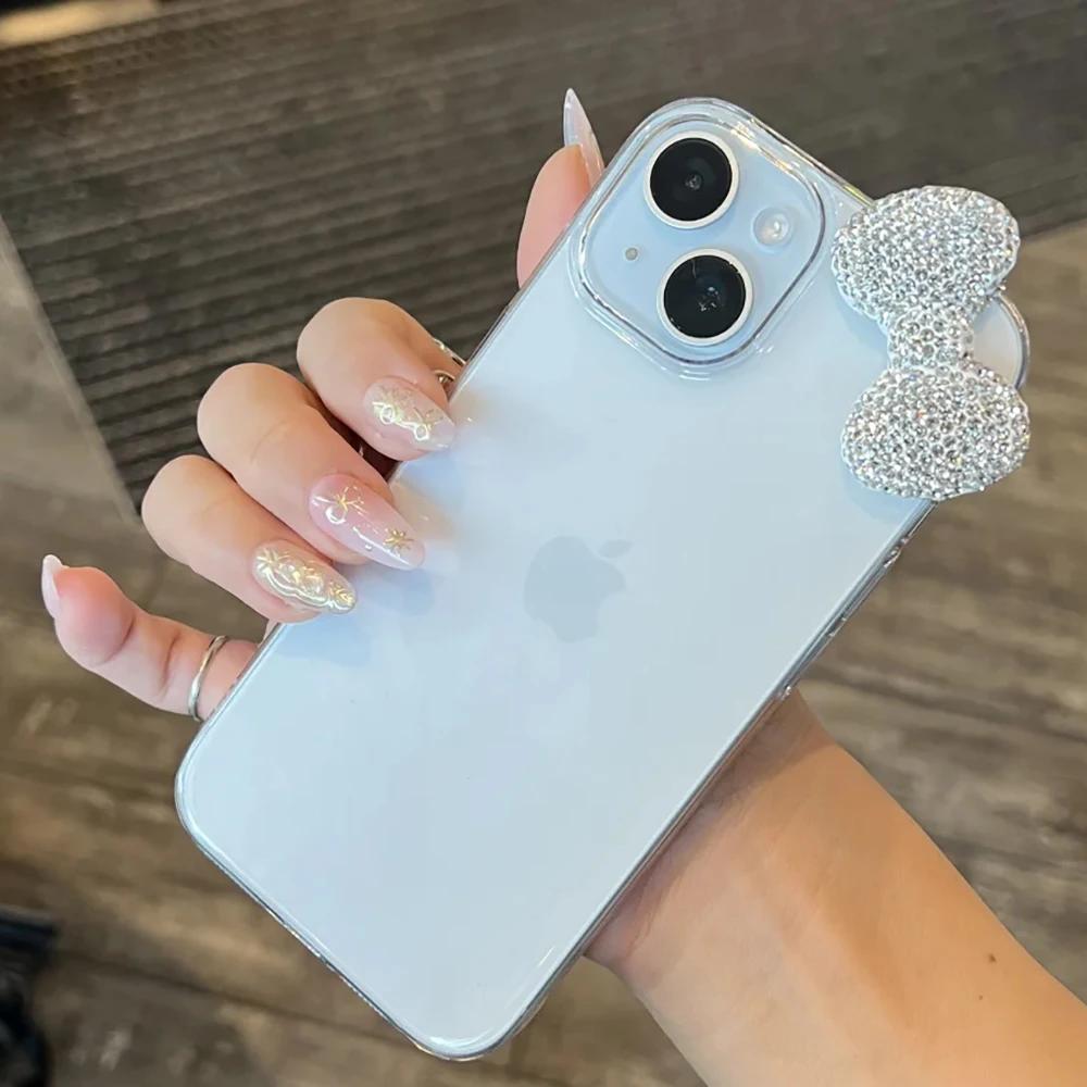 Luxury Bling 3D Diamond Bowknot Phone Case For iPhone 17 16 15 14 13 12 11 Pro Max XR XS 7 8 Plus Clear Acrylic Shockproof Cover