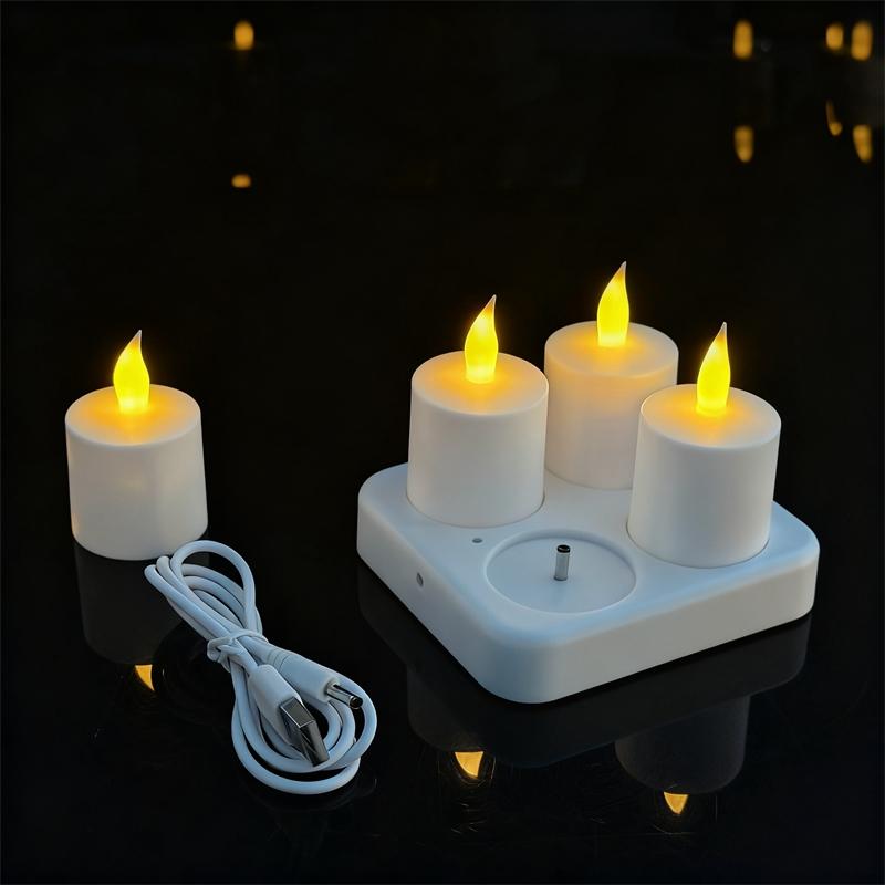 4/6/12Pcs LED Flameless Tea Light Candles USB Rechargeable Battery Operated Fake Candles For Wedding Valentine Home Party Decor