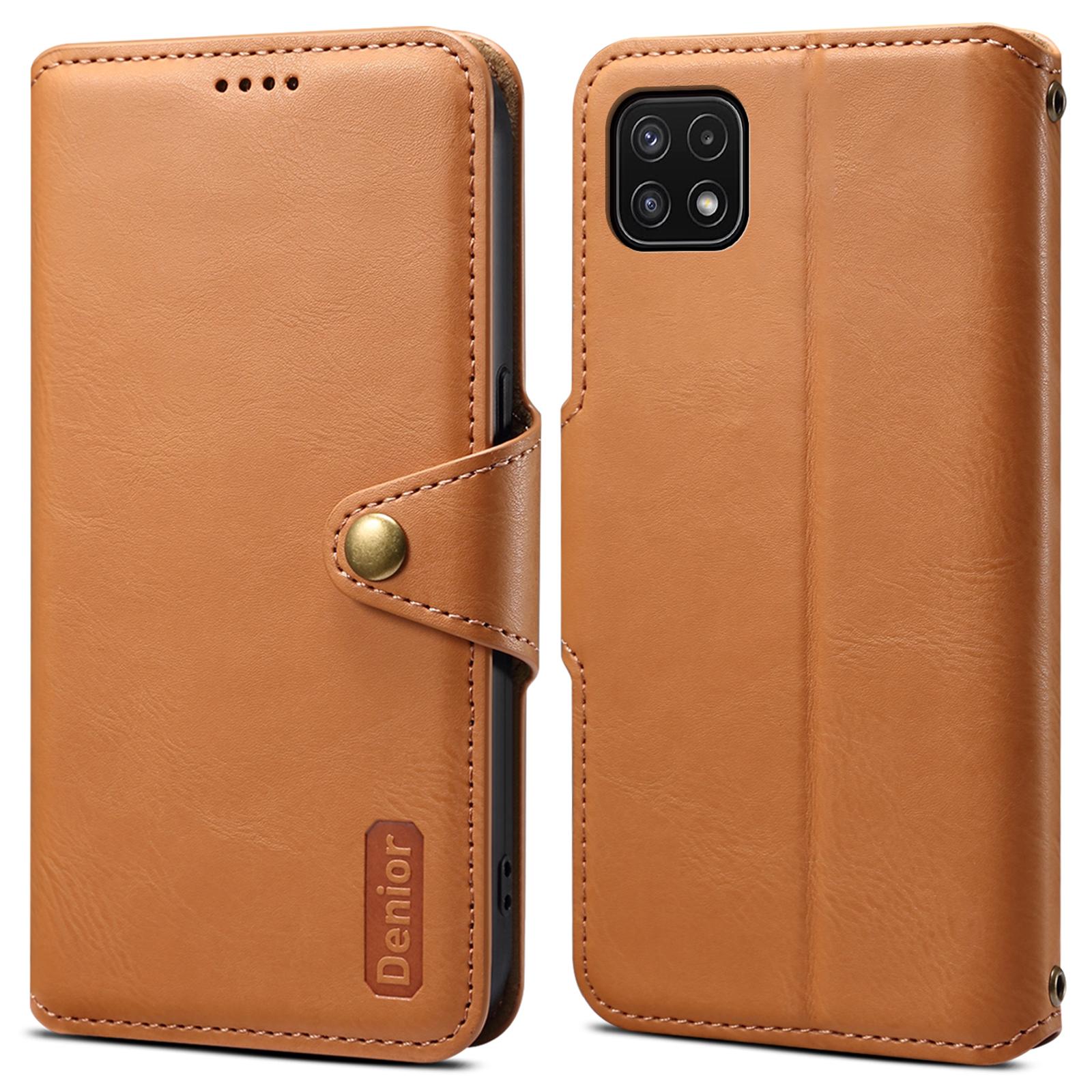 

DENIOR For Samsung Galaxy A22 5G (EU Version) Wallet Case Stand Leather Phone Cover Khaki