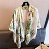 Island Coconut Tree Simulation Silk Premium 111cm Large Square Scarf Silk Scarf Printed Shawl Sunscreen Scarf Headscarf Scarf