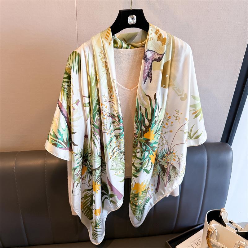 Island Coconut Tree Simulation Silk Premium 111cm Large Square Scarf Silk Scarf Printed Shawl Sunscreen Scarf Headscarf Scarf