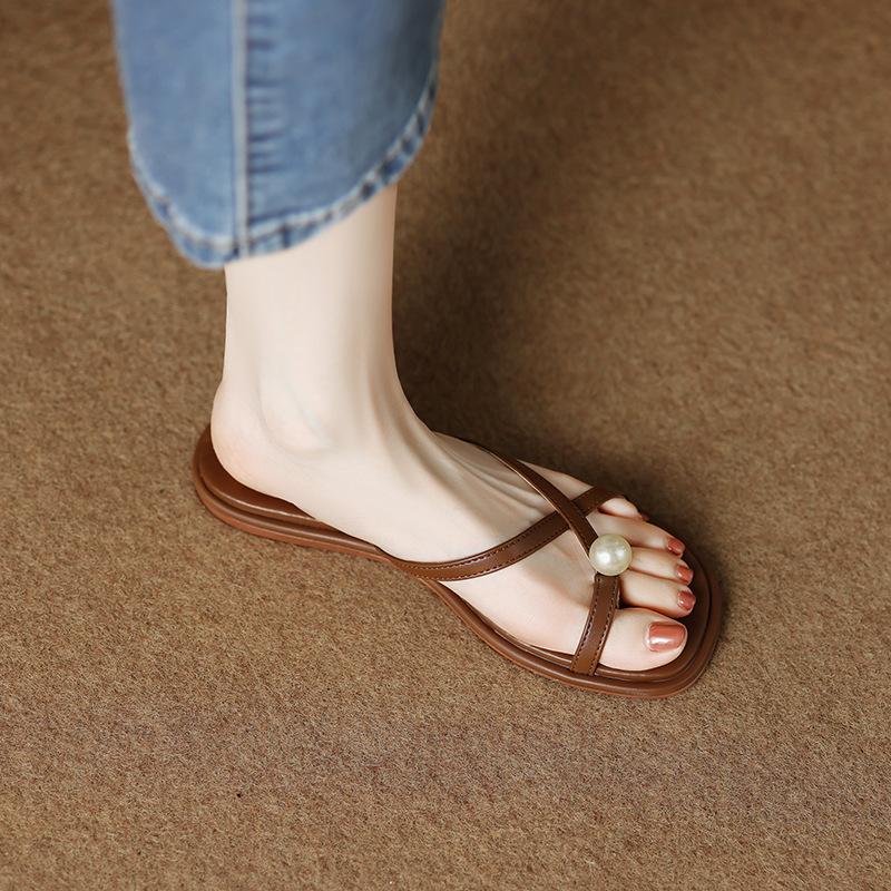 7468-24 Flat Bottom Half-drag Girls Wear Exquisite 2025 Soft Bottom Summer Gentle and Beautiful Cool Slippers
