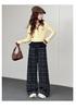 Girls' Plaid Wide-Leg Trousers with Lace Waist - Autumn 2026 Collection for Medium and Large Children.