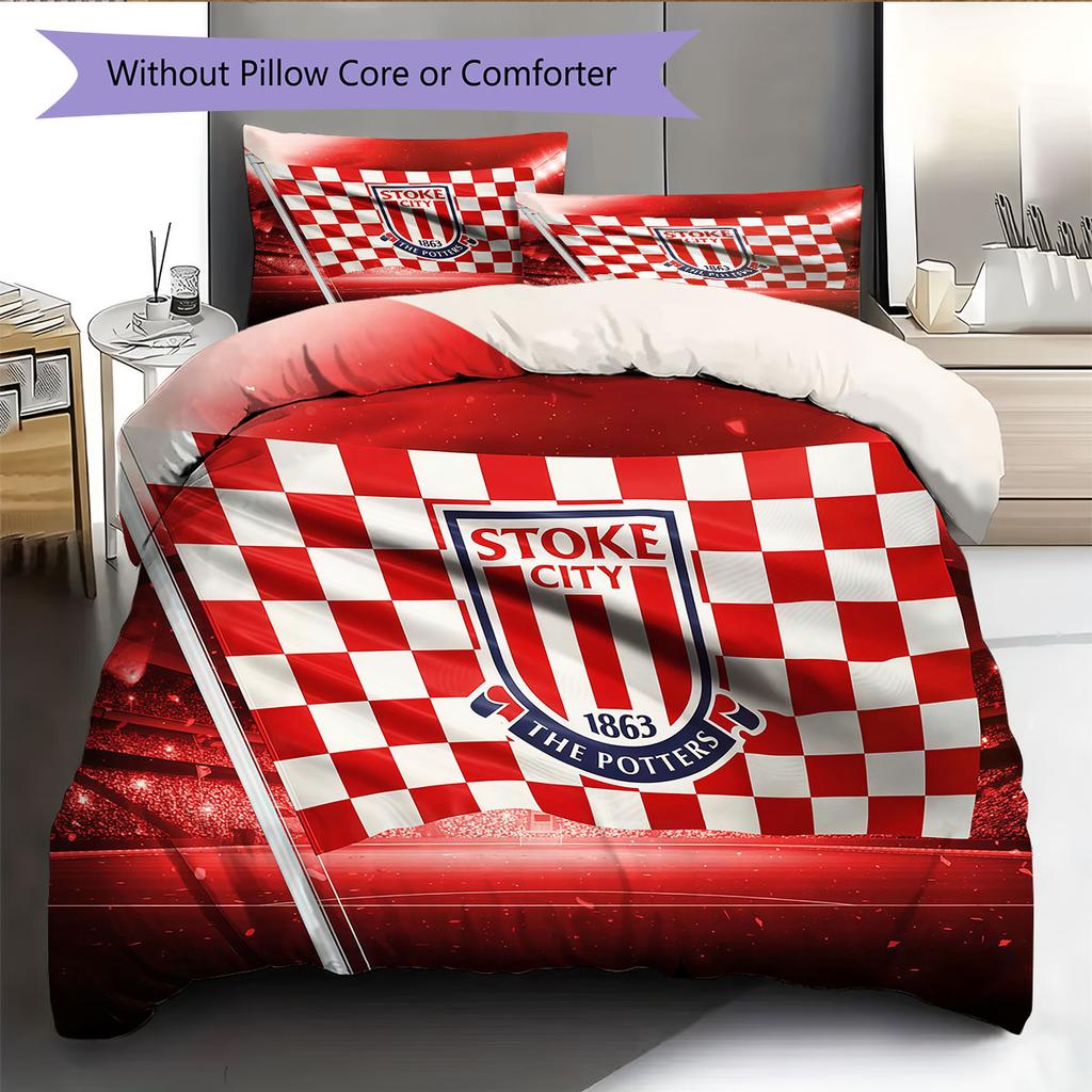 Set Copripiumino Trapuntato Stoke City F.C Federa Decorazione per la Casa Regalo di Compleanno (1 * copripiumino + 2 * federa, senza nucleo)