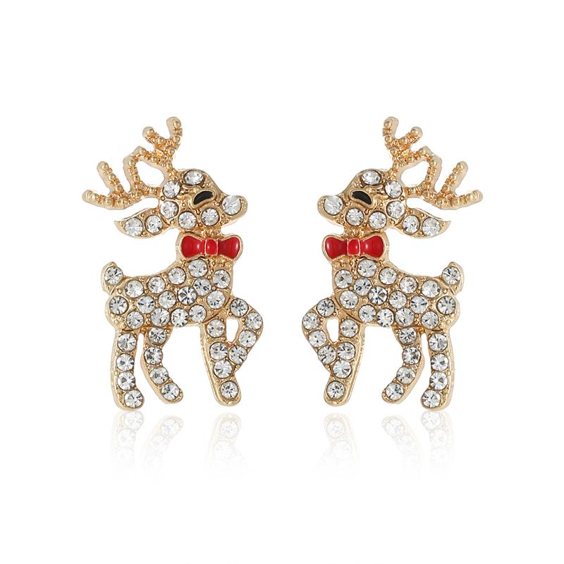New Fashion Christmas Earrings for Women Cute Cartoon Gingerbread Man Zircon Elk Snowflake Xmas Tree Pearl Earring Girl Jewelry