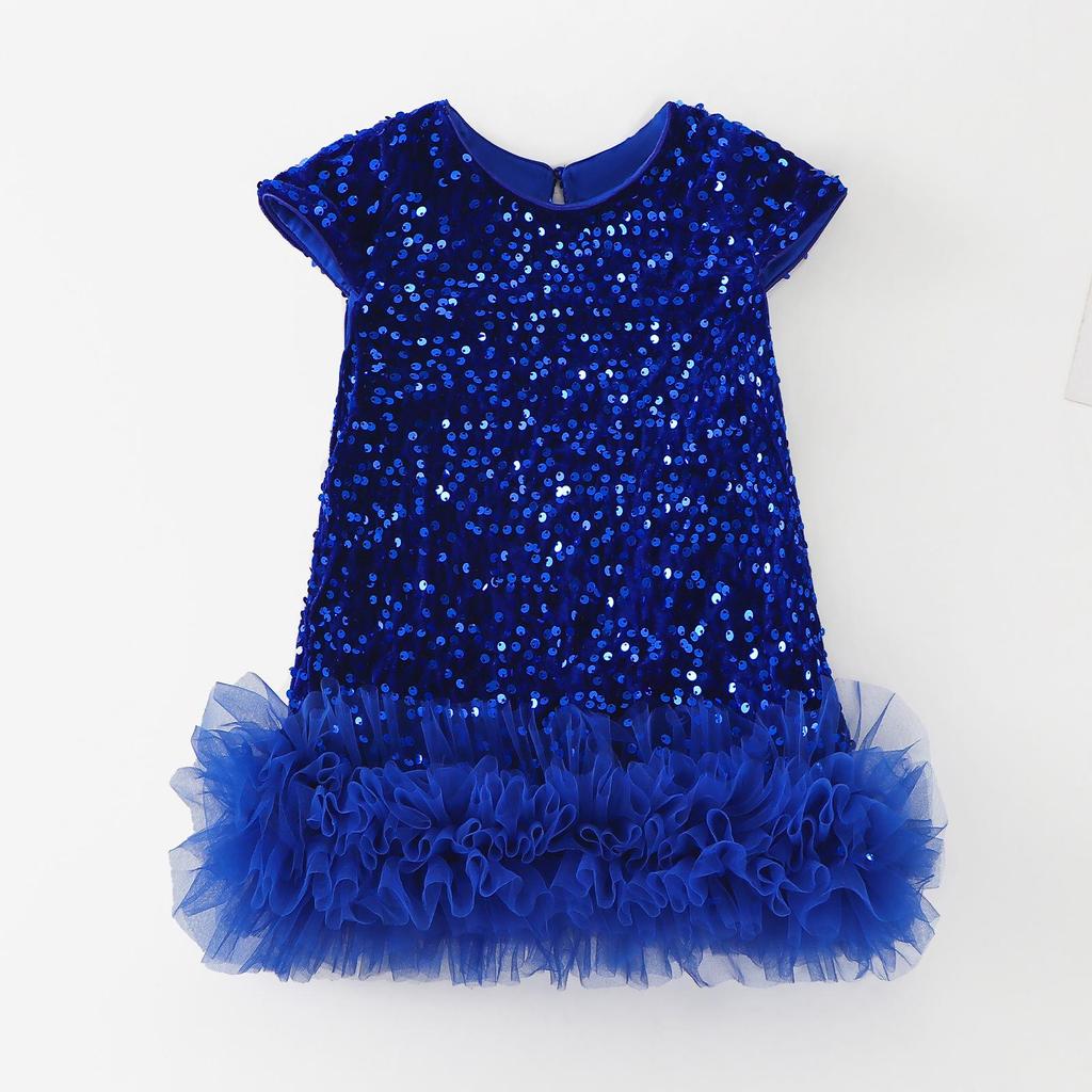 Girls' Sequin Princess Dress: 2025 Christmas Short-Sleeve Party Gown