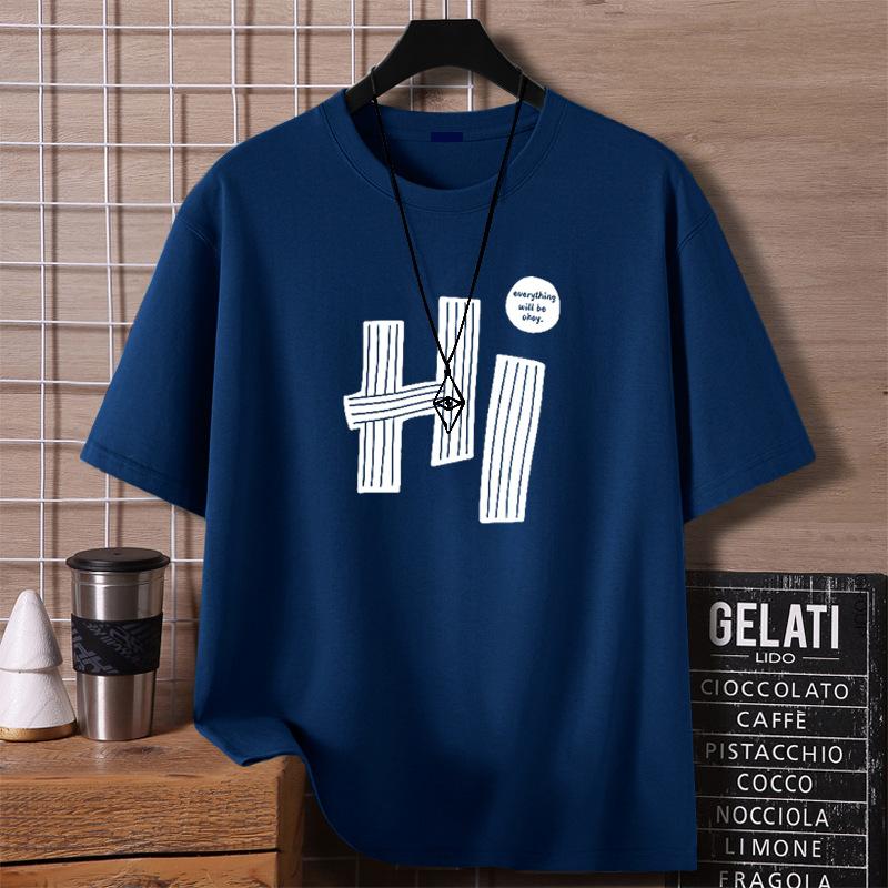 Minimalist Printed Short Sleeved T-shirt for Men Cotton Summer Tops