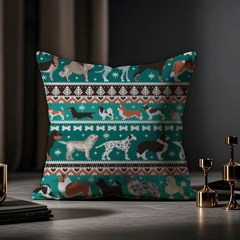 Modern And Stylish Fair Isle Cushion Cover Anti-dustmite Pillowcase Invisible Zipper Silky Short Plush Sofa Cushion Cover