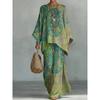 New round Neck Batwing Sleeve Print Set Bohemian Style Casual Loose Two Piece Set