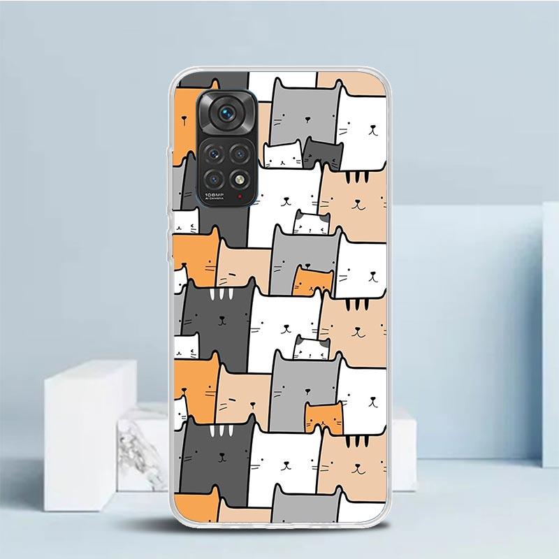 Cartoon Cute Cats Background Phone Case For Xiaomi Redmi Note 15 14 14S 13 12S 12 Pro Plus 11S 11 11T 11E 10S 10 + Soft TPU Back