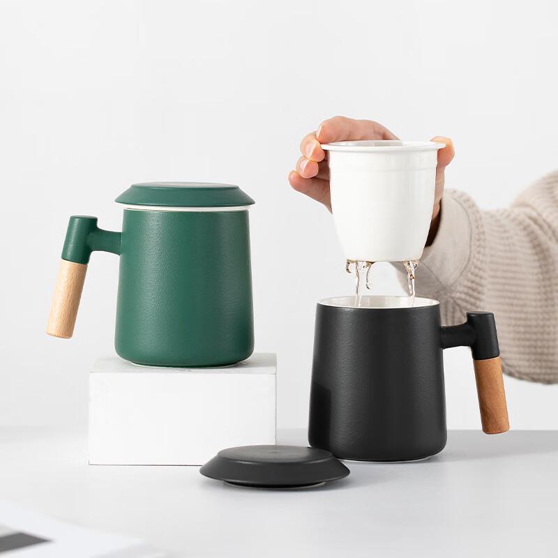 TLAKEHO Ceramic Tea Infuser Mug with Wooden Handle