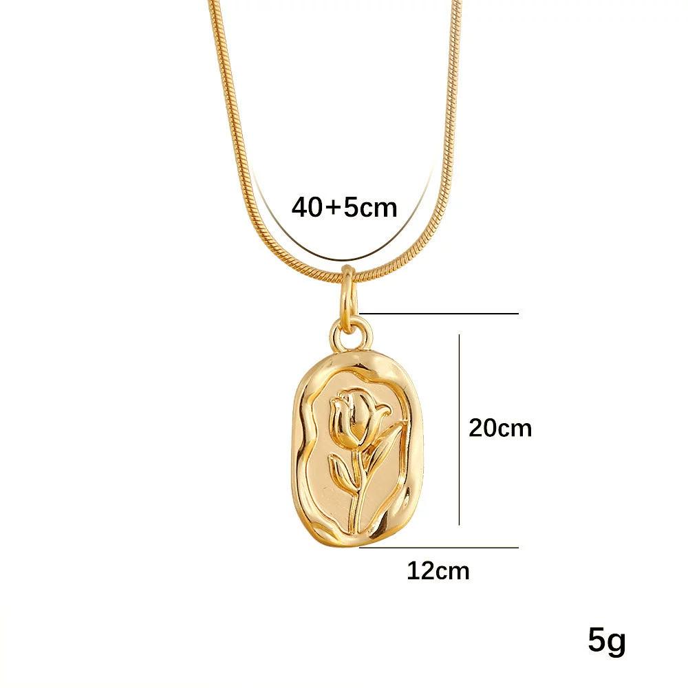 Vintage Fashion Simple Geometric Rose Pendant Necklace For Women Female Boho Gold-plate Snake Chain Choker Jewelry Gift