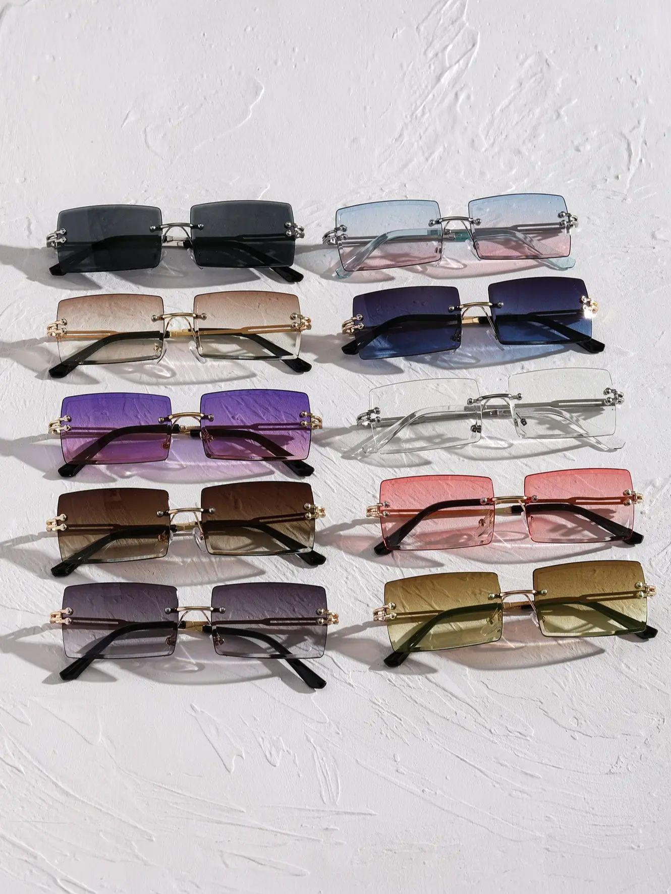 

10 шт. женские модные прямоугольные солнцезащитные очки без оправы для повседневной жизни мужские солнцезащитные очки аксессуары.