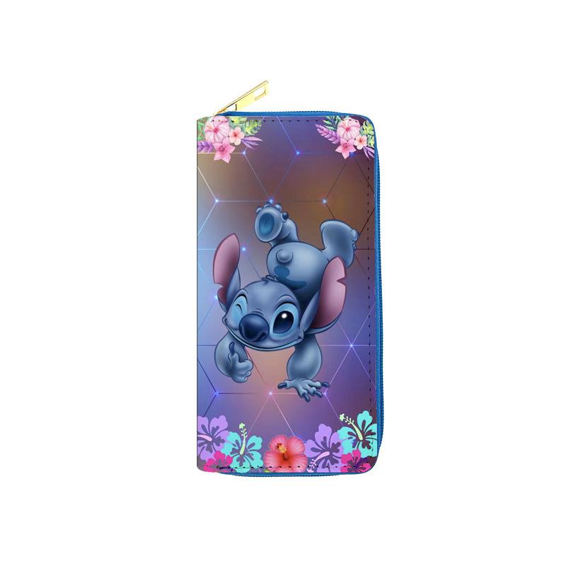 Stitch PU Leather Long Wallet Student Zip Coin Purse Anime Passport Holder Makeup Bag 3pcs