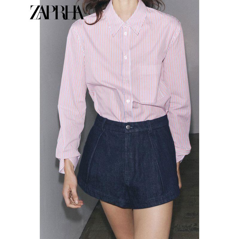 Zaprha 2025 Autumn New Women Loose All-Match Lapel Long sleeve Closed Stripe Poplin Shirts 3037790